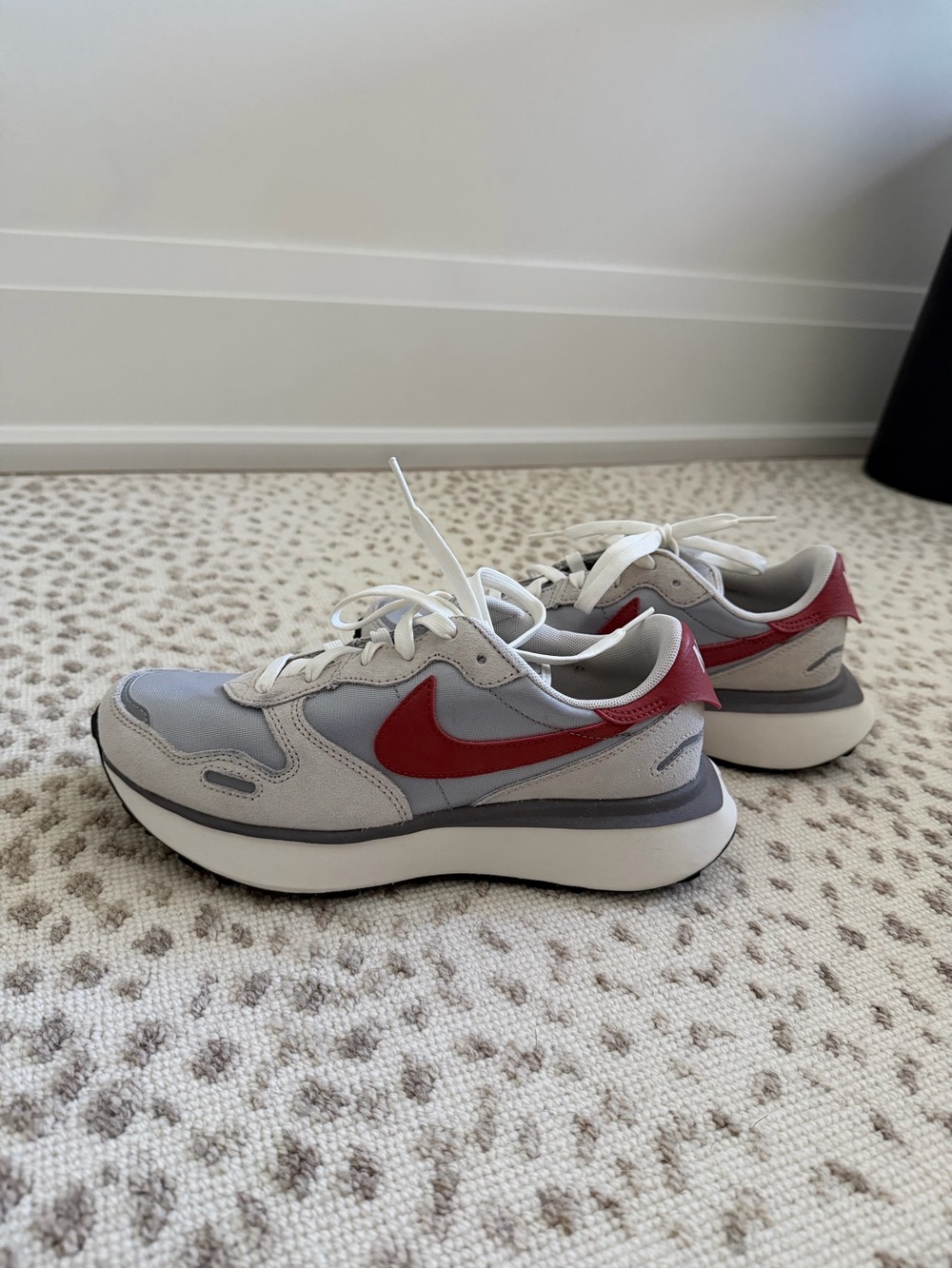Nike Light Gray & Red Retro Runner Sneakers